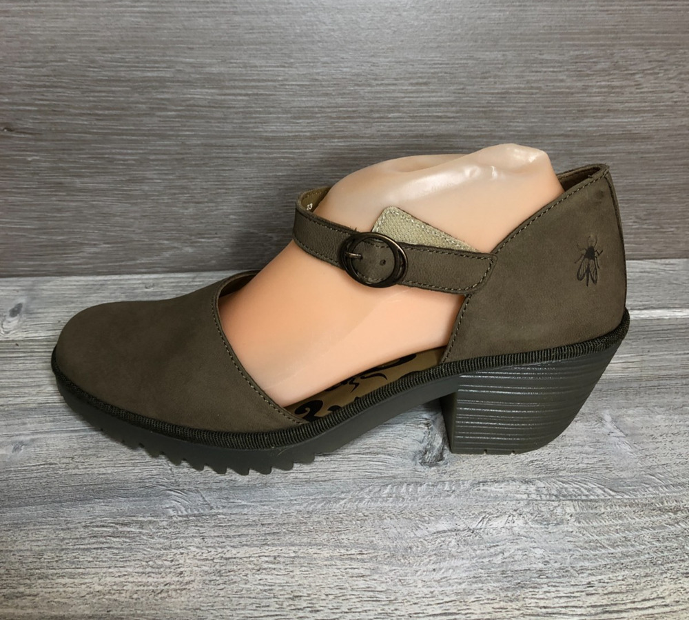 Fly London Wifo WIFO440FLY-002 Womens Khaki Leather Pumps Heels Shoes 41